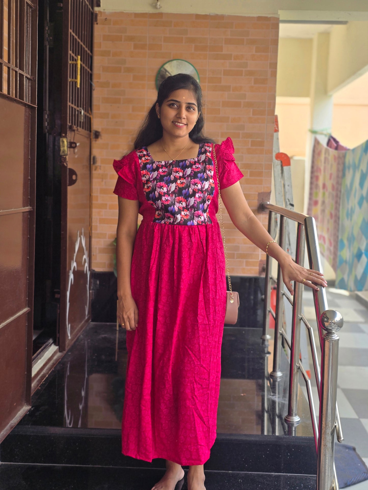 Pink flowers Feeding frock