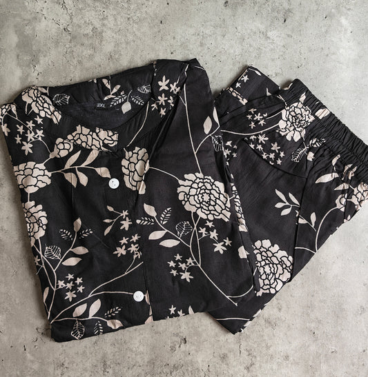 Black and white flower design kurti set